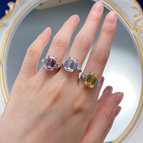 5ct Emerald Cut Lab-created Diamond Engagement Women Ring 18K White Gold Plated - Picture 16 of 20