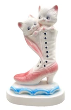 Vintage Cat Bank Kitten Kitschy Japan Pink Blue Button Boot