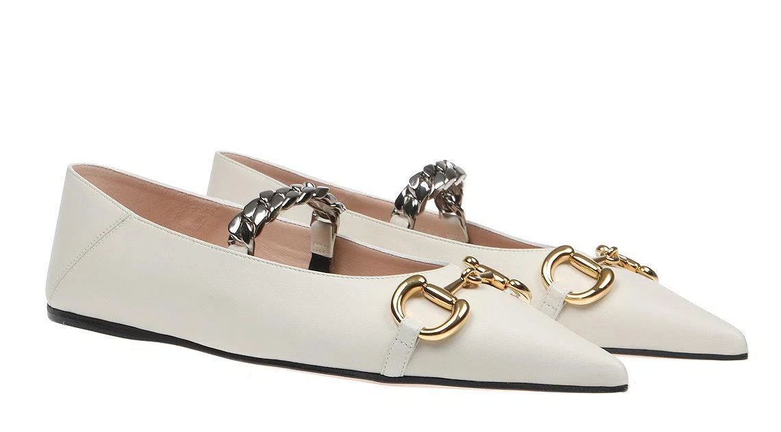 CHAUSSURES PLATES DE BALLET NEUVES GUCCI CUIR IVOIRE HORSEBIT 39,5/US 9,5