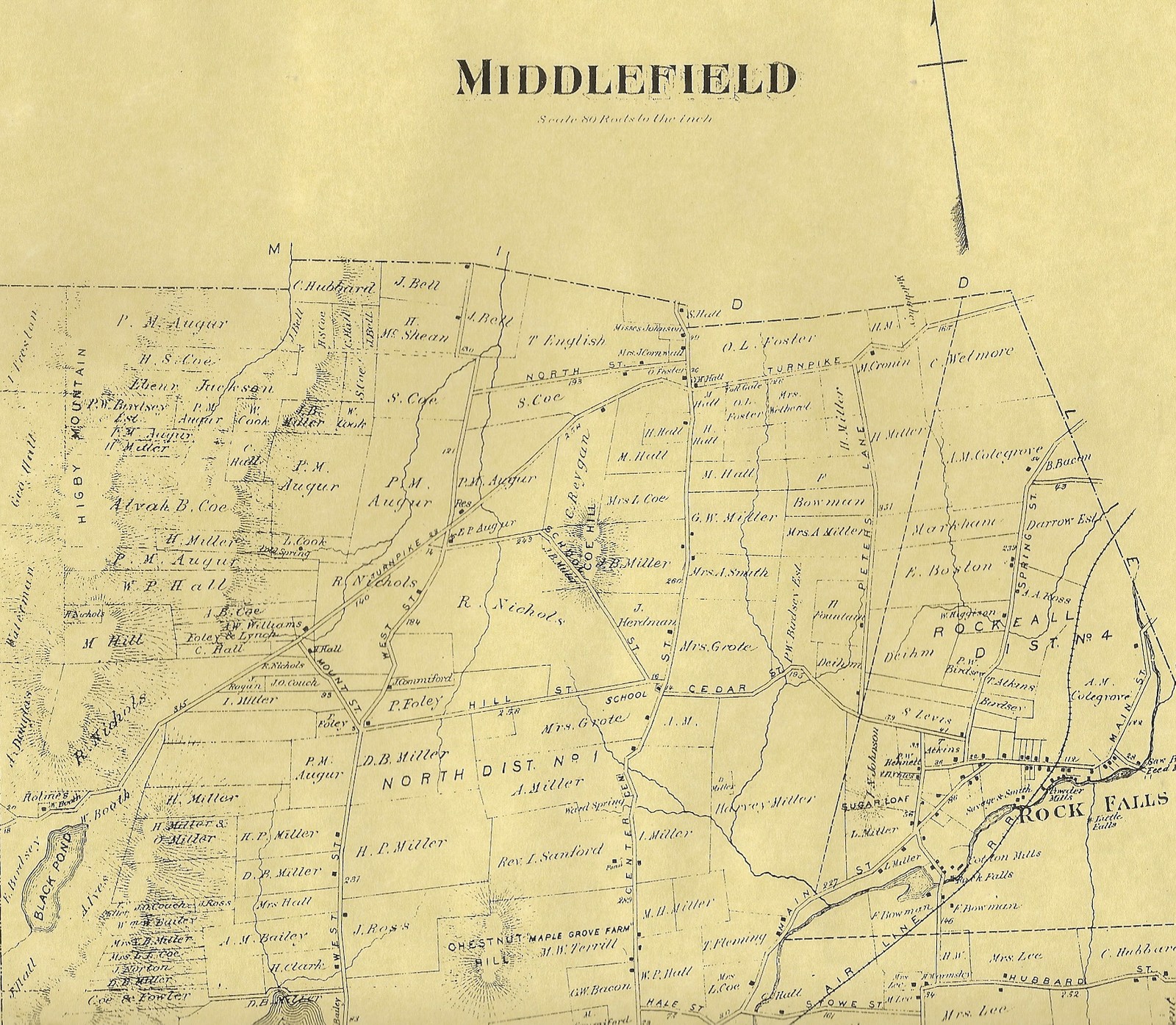 Middlefield Rock Fall Beseck Lake CT 1874 Maps with Homeowners Names