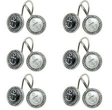 Nautical Black White Anchor Shower Curtain Hooks - New - 12 Shower Curtain Rings