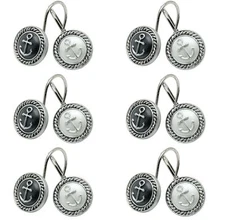 Nautical Black&White Anchor Shower Curtain Hooks - New - 12 Shower Curtain Rings