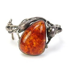 Wunderschöner Armreif aus Silber (geprüft) 60er Jahre Design Bernstein Amber
