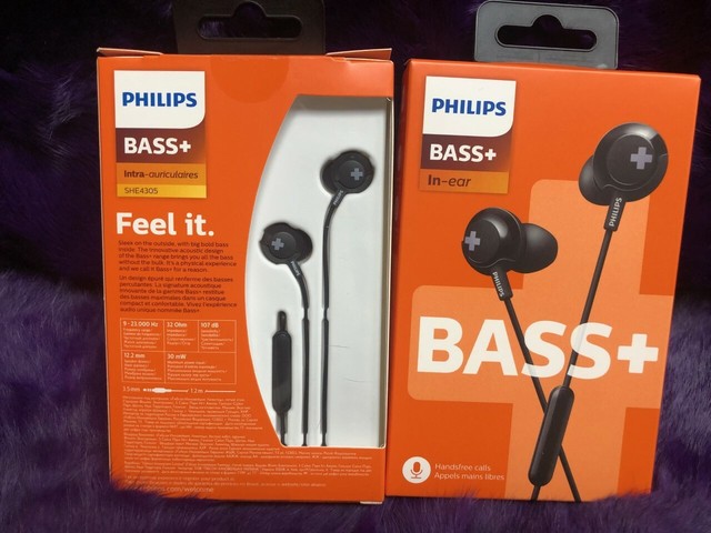 Philips She4305bk Bass Earbuds With Mic Black X 2 for sale online | eBay
