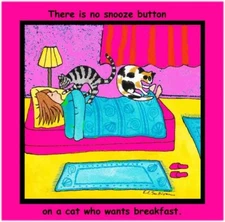 Snoozing with Cats, print of watercolor painting by E. C. Sullivan, matted, 8x10