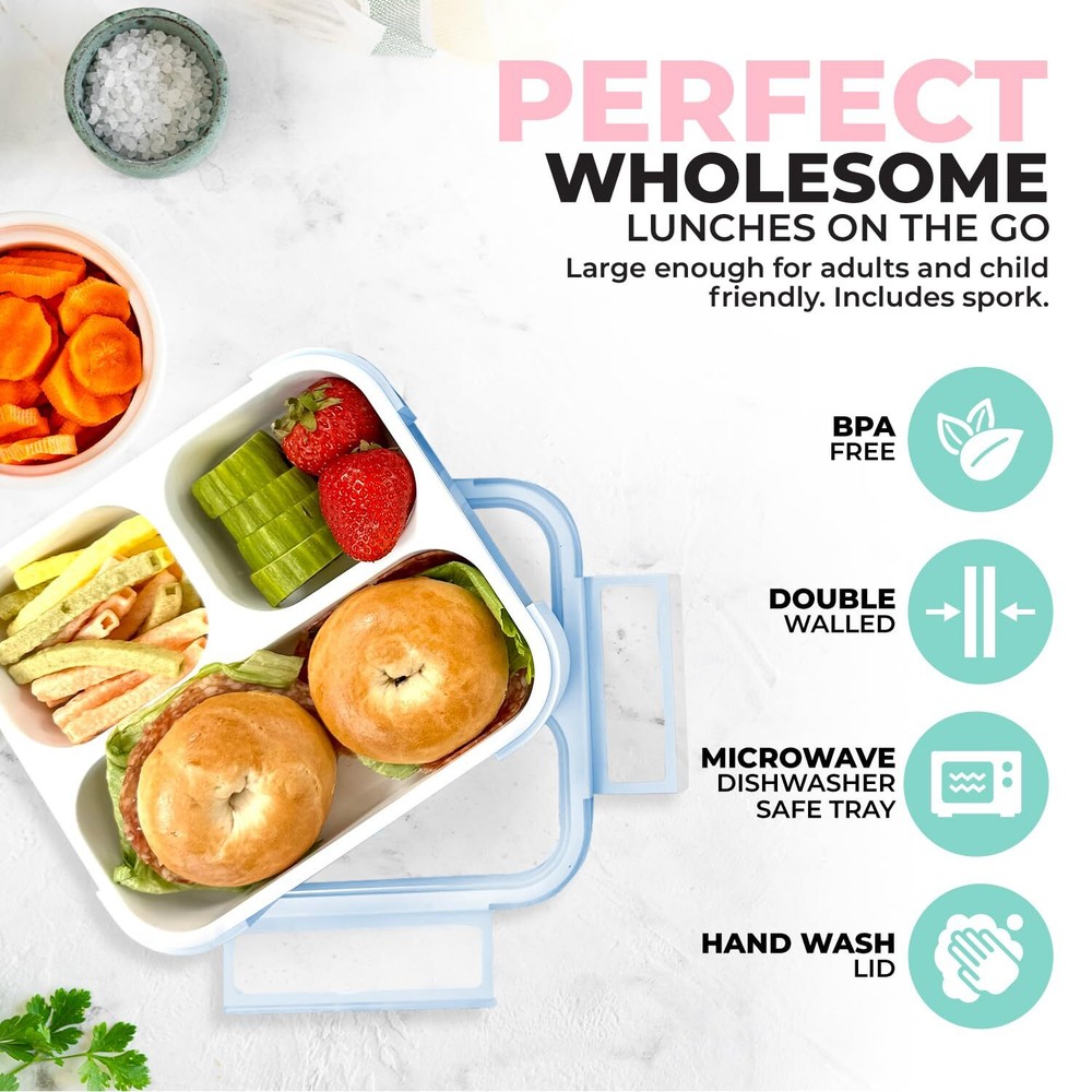 Medium Bento Box For Kids Lunchbox For Boys Or Girls Leakproof 3 Compartment Con