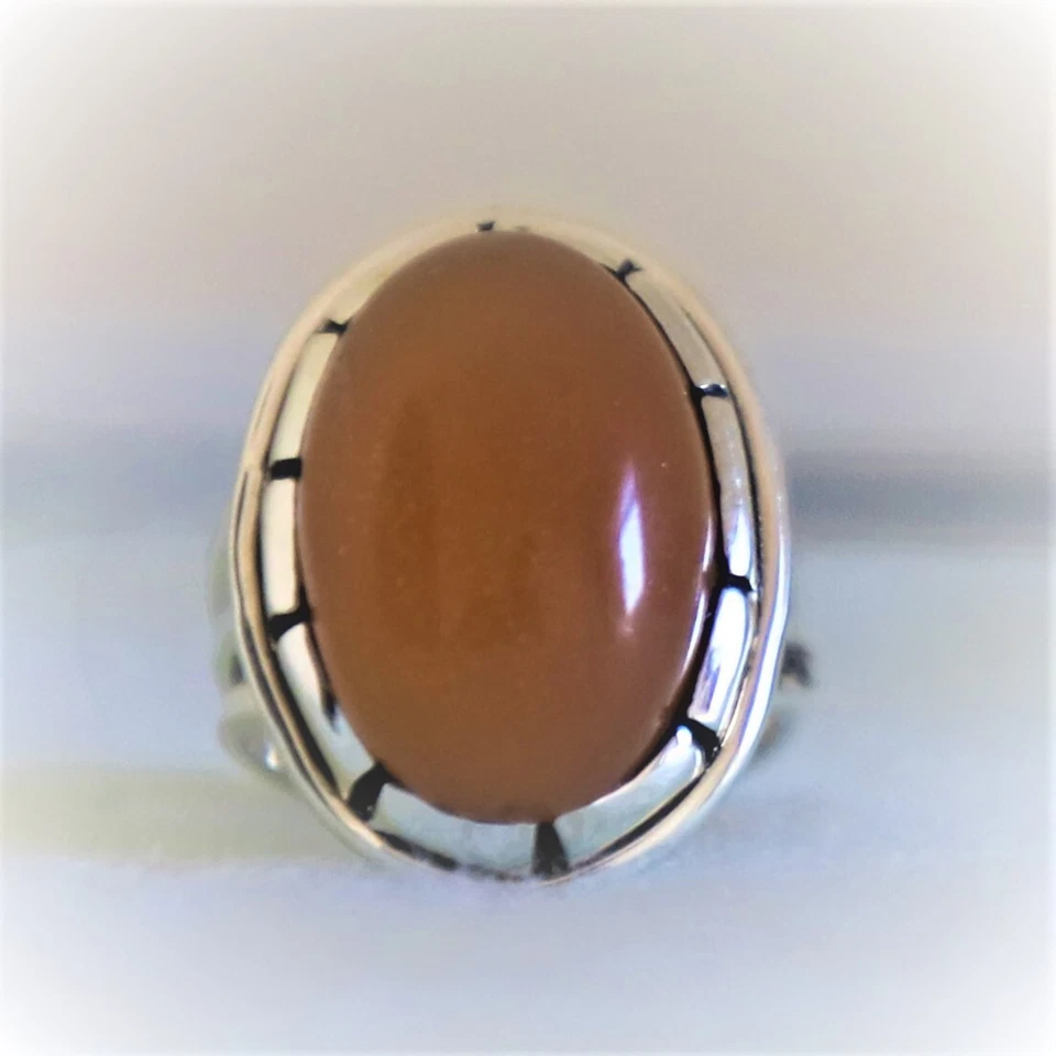 ANEL DE JOIAS DE PRATA ESTERLINA MACIÇA 925 PEDRA PRECIOSA NATURAL PEDRA DA LUA PÊSSEGO 3 A 12 - Imagem 4 de 4