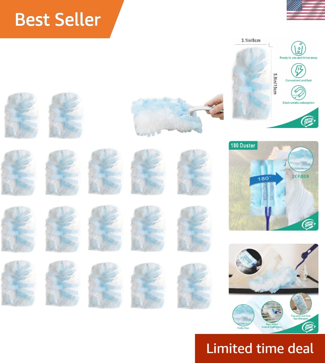 Five-Inch Soft Blue Cleaning Duster Refills - Non-Scratch Electrostatic Heads