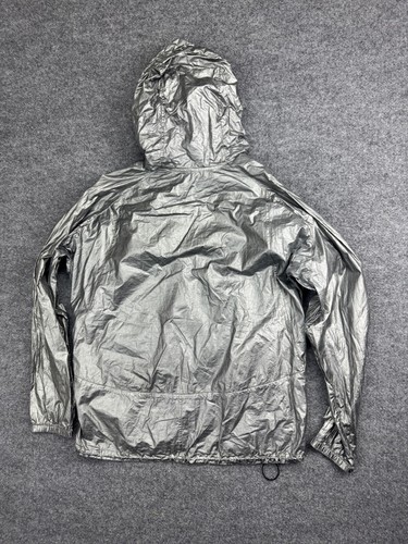 Theory Jacket Men's Medium Metallic Silver Zip Up Hooded Windbreaker Zip Pockets - Picture 6 of 7