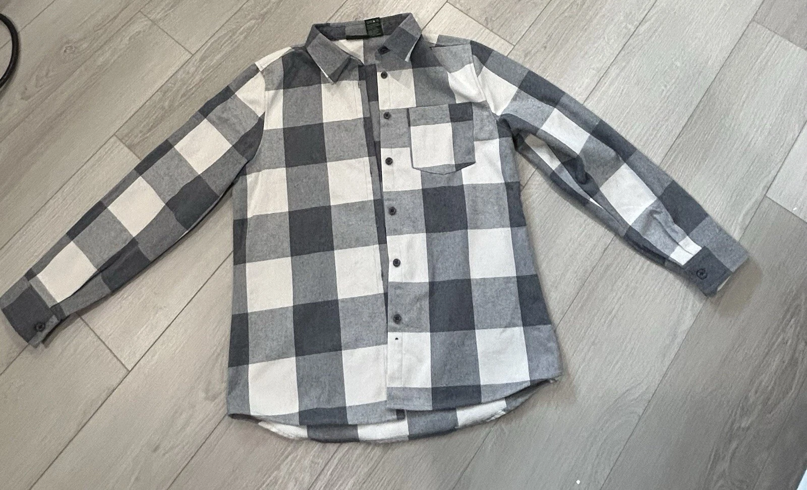 OFF WHITE Stillwater taglia large donna grigio bianco sporco plaid bottoni flanella pesante shacket