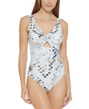 Dkny Twist-Front Cutout One-Piece Swimsuit Women's Light Blue Size 4 MSRP 108