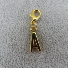 Initial LETTER A Charm Zipper Pull Keychain Add On Clip Gold Tone Alphabet