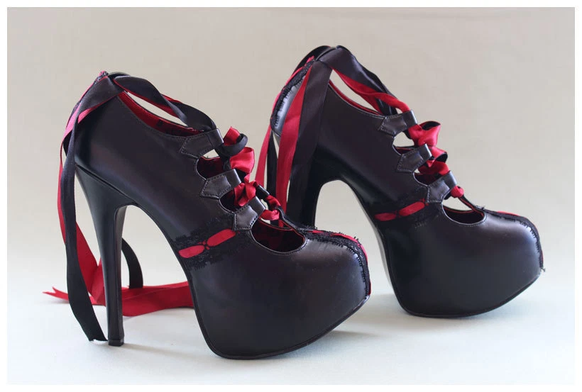 Plateau Pumps Gr. 38 / US8 schwarz/rot 14,5 cm Absatz Bordello Teeze 13 (#2544) - Bild 1 von 4