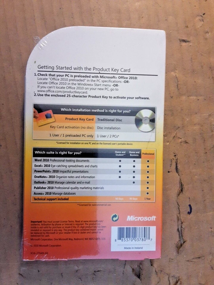 Microsoft Office 2010 Professional Product Key Card (PKC) SEALED RETAIL BOX - Image 2 of 2