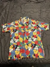 VTG Barefoot In Paradise Disney Mickey Minnie Mouse Hawaiian Shirt USA Made 2XL
