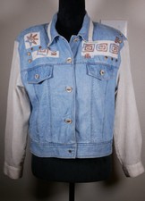 Vintage City Girl Sport Denim And Linen Sleeve Buttoned Western Jacket Size 8