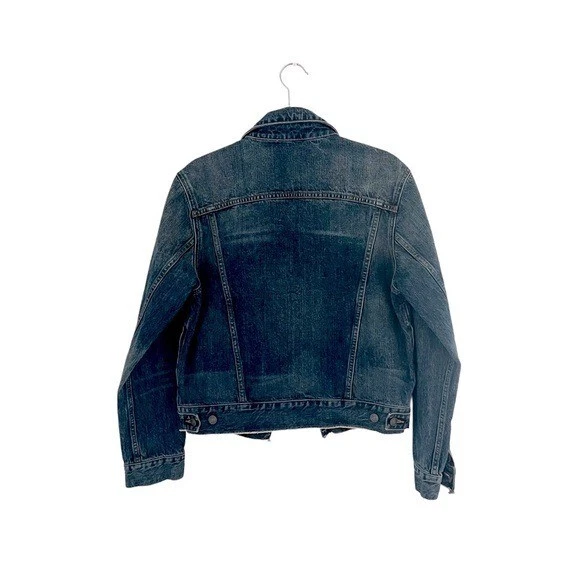 Vince 100% Cotton Dark Blue Jean Jacket Distressed Vintage Style Trucker M - Image 3 of 4