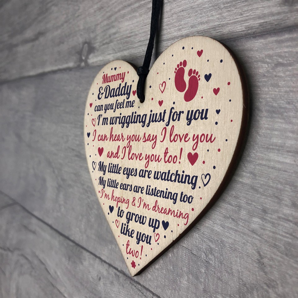 New Mum And Dad Gifts Wooden Heart Baby Shower Gifts For Mum And Dad ...