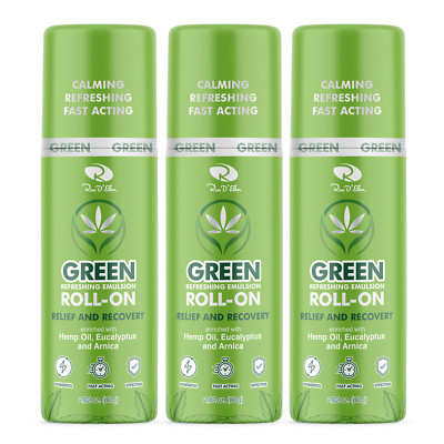 3-Pack Green Pain Relief and Recovery Menthol Eucalyptus Arnica ROLL-ON