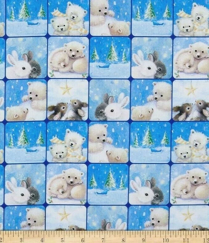 TELA A CUADROS WOODLAND CUTIES OSO POLAR CONEJITOS SARAH VERANOS POR YARDA Foto 3 de 3