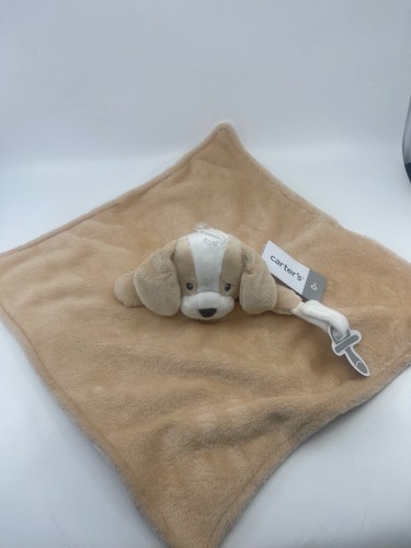 NWT Carter's Tan Puppy Dog Security Blanket Lovey with Pacifier Holder Loop Toy