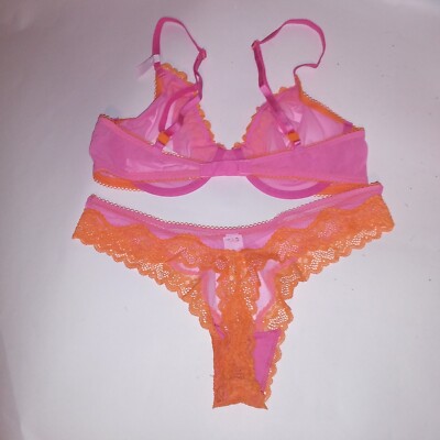 Victoria Secret Bra Set 34B Unlined Demi Small Thong Panty