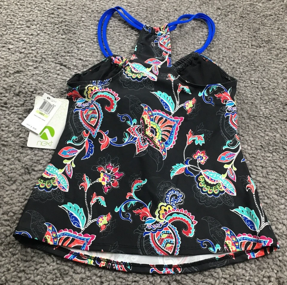 Next Womens Swim Tankini Top Sz 34 B/C Black Paisley Racerback NWT - Image 3 of 4