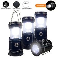 Solar Portable Rechargeable LED Camping Lantern Flashlight Torch Lamp Power Bank
