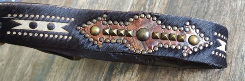 AG Adriano Goldschmied LEATHER BELT RIVETED Gold Buckle Size 34 Made In Italy - Picture 4 of 7
