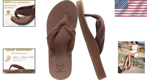 Lightweight Arch Support Yoga Mat Flip Flops for Women - Slip On Beach Sandals - Picture 2 of 11