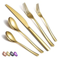 Gold Silverware Set 20 Pieces Stainless Steel Gold Flatware Set Titanium Plat...