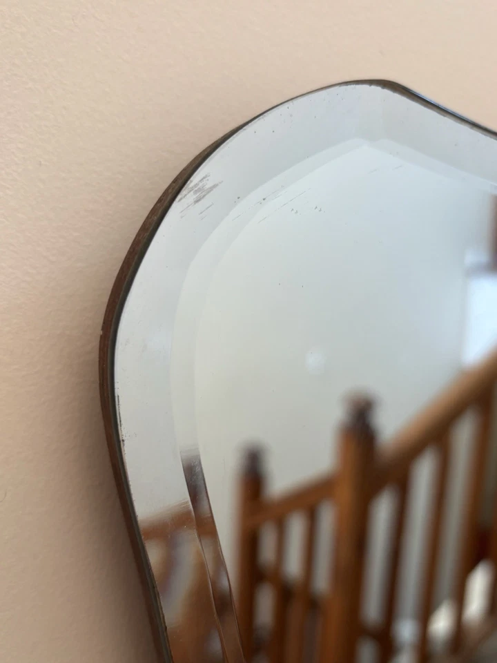 Vintage Wall Mirror with Chain, Vintage Frameless Mirror - Image 2 of 4