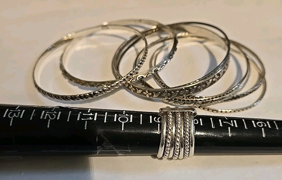 Sterling Silver Lot Stackable Bangle Bracelets & … - image 7
