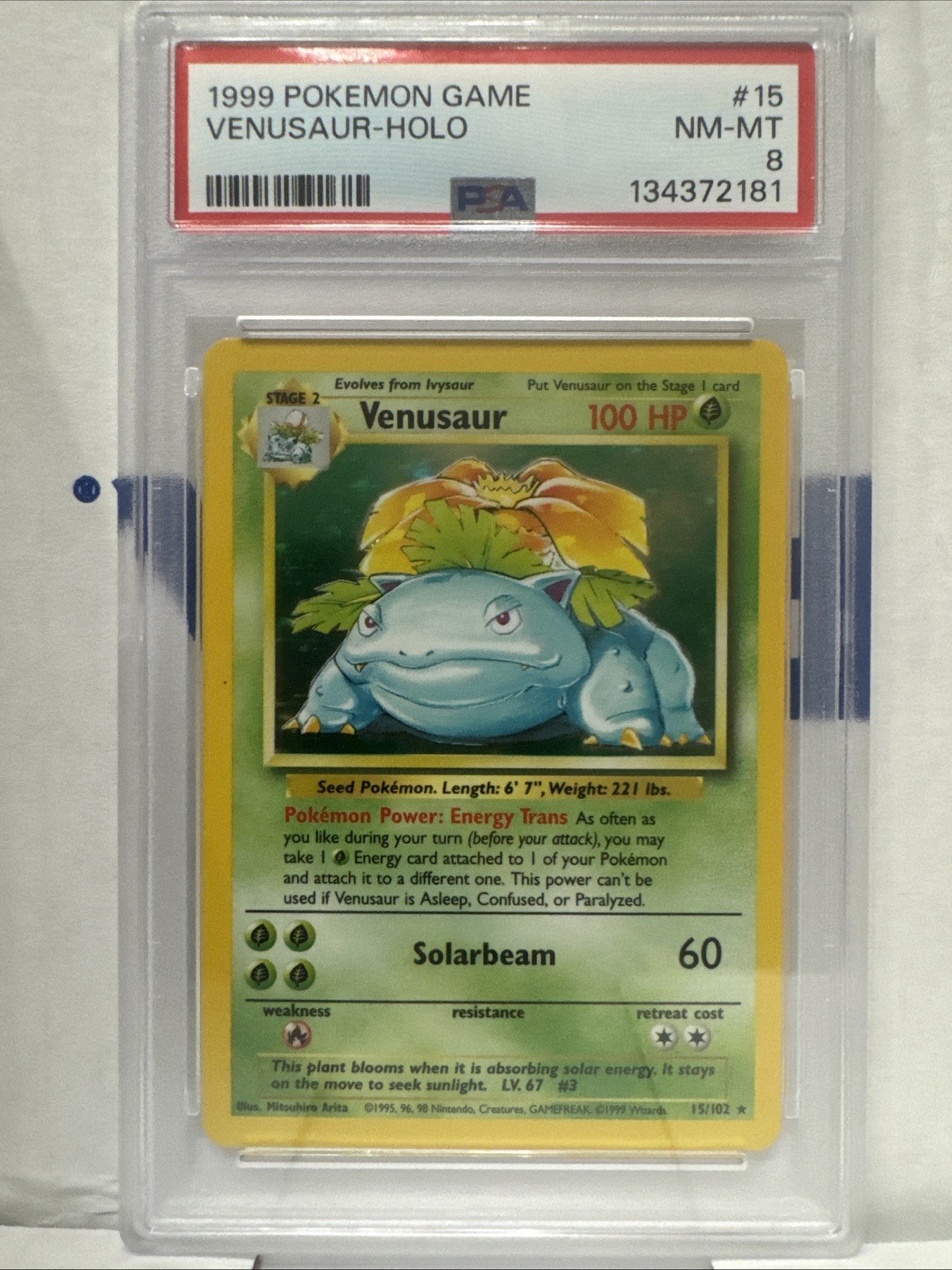 1999 Pokémon Base Set #15 Venusaur Holo PSA 8 Authentic Vintage