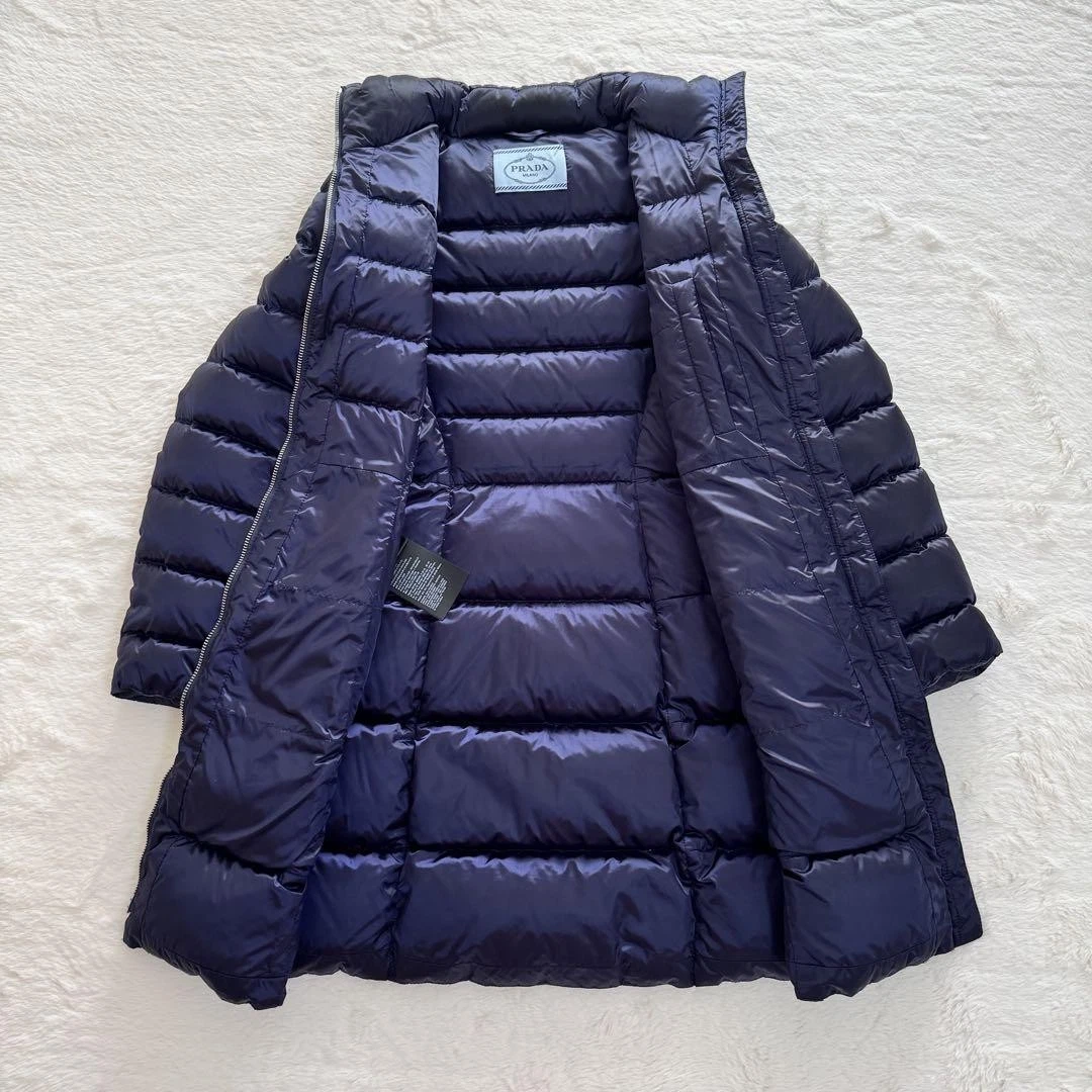 Prada Cappotto Piumino Cintura Cappuccio A Line Limonta 38 Navy