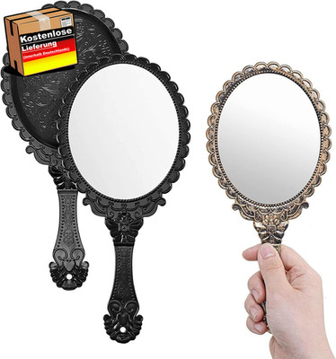 2 Stück Retro Hand Spiegel Handheld Mirror, Tragbarer Handspiegel, Retro-Muster 