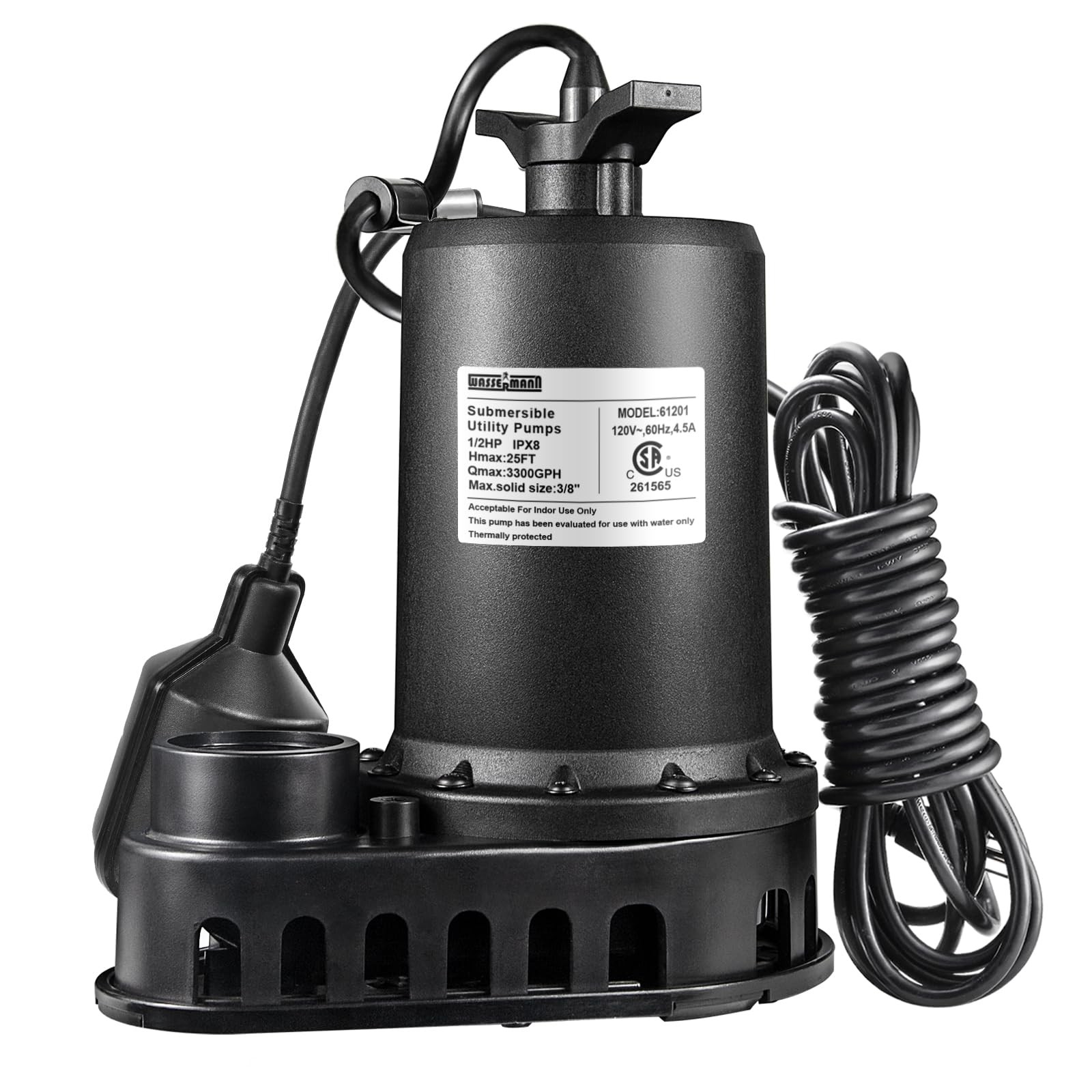 1/2HP 3300GPH Thermoplastic Sump Pump Portable Electric Transfer Utility