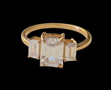 925 Sterling Silver Yellow Gold Vermeil Square CZ Size 6.75 Statement Ring