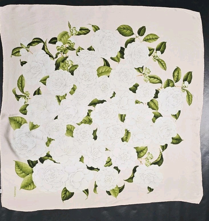 Chanel Scarf Vintage 100% Silk Light Pink with White Flowers | eBay
