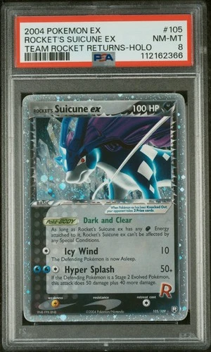 2004 POKEMON EX TEAM ROCKET RETURNS #105 ROCKET'S SUICUNE EX-HOLO PSA 8