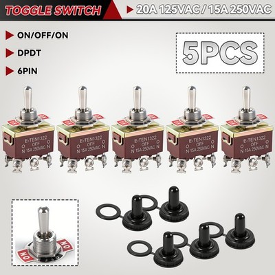 x5 Toggle Switch Heavy Duty Momentary 15A/250V 20A/125V DPDT 6 Pin ON-OFF-ON Car