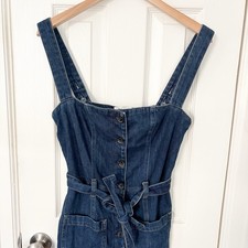 Reformation Farrah Denim Knee Length Belted Jumper Sheath Dress Dark Blue 6