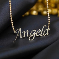 1/2 Cts F/VS1 Round Brilliant Cut Diamonds Unisex Custom Name Necklace 18K Gold