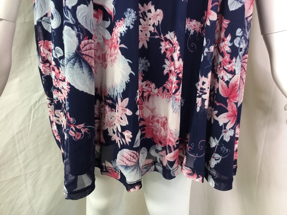 AUTOGRAPH MIDNIGHT BLUE FLORAL SHEER MESH OVERLAY HANKY TOP SZ 26 NEW $ DRESSY - image 2 of 4