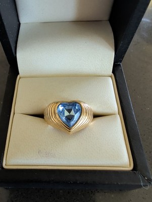 Unsigned Vintage 1987 Avon Bold Sparkle Heart Ring Ribbed Band Heart Stone 7.25 
