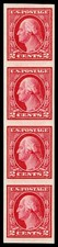Scott 409V 1912 2c Washington Imperforate Coil Strip of Four Mint VF NH Cat $15