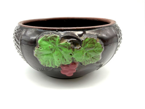 Vintage 1940's Occupied Japan Pottery Majolica Brown Red Grapes Bowl Planter