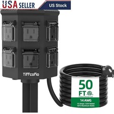 Outdoor Power Strip W/ Stake 50FT Heavy Duty Extension Cord Waterproof 6 Outlets