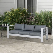 Outsunny Patio Furniture with Cushions, Aluminum Outdoor Sofa, Gray