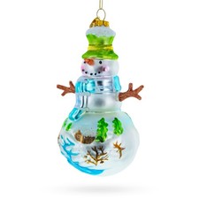 Snowman with Winter Village Painting Blown Glass Ornament